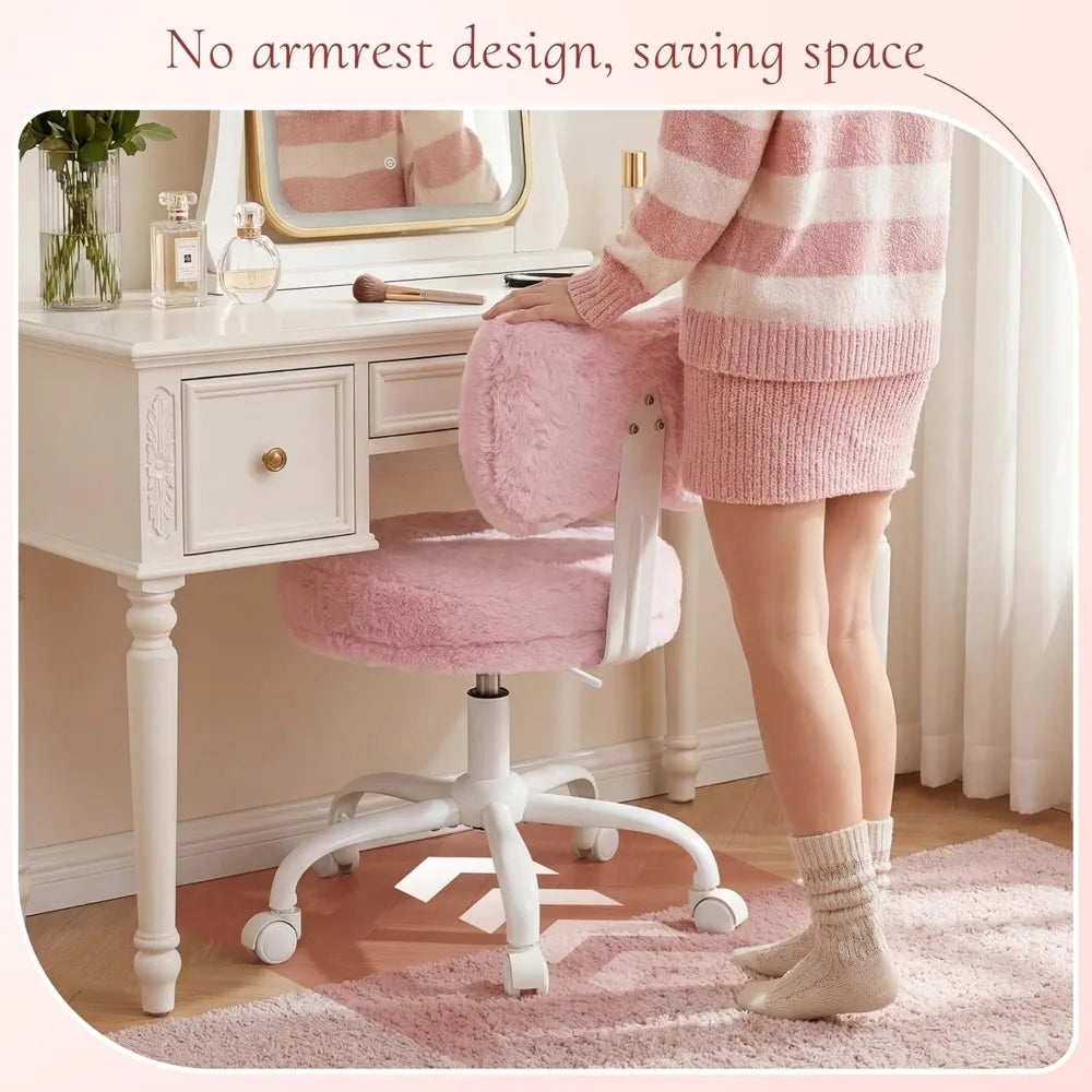 Pink Vanity Chair with Wheels