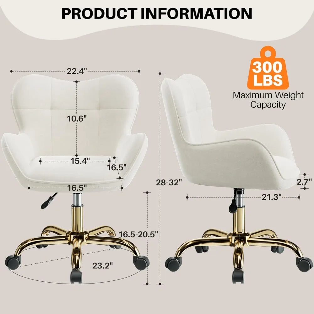 Vanity Chair with Wheels, Adjustable Height Fluffy Velvet Makeup Chair for Home