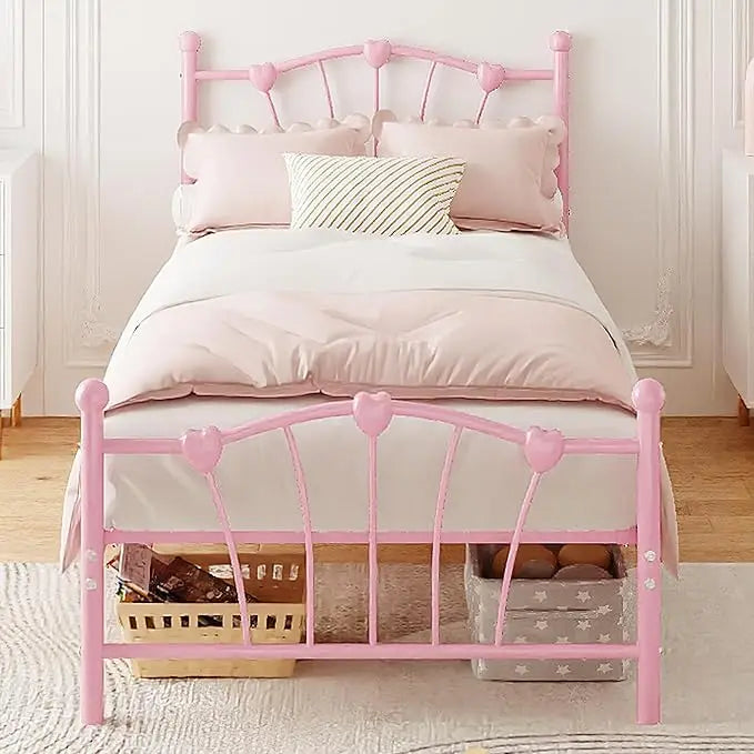 Twin Metal Platform Bed Frame with Heart Headboard