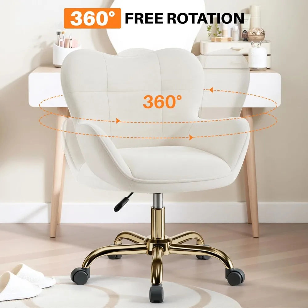 Vanity Chair with Wheels, Adjustable Height Fluffy Velvet Makeup Chair for Home