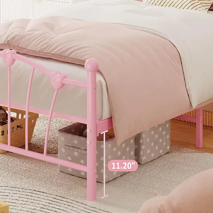Twin Metal Platform Bed Frame with Heart Headboard