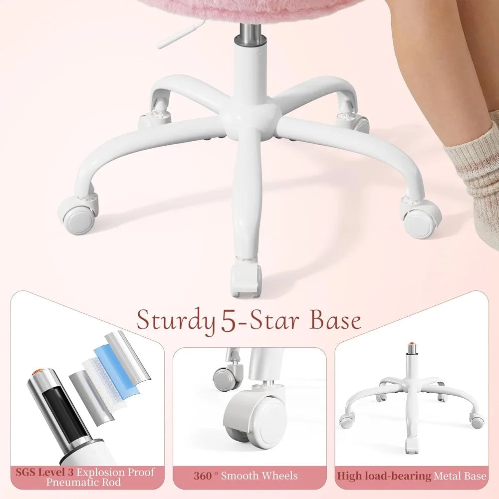 Pink Vanity Chair with Wheels
