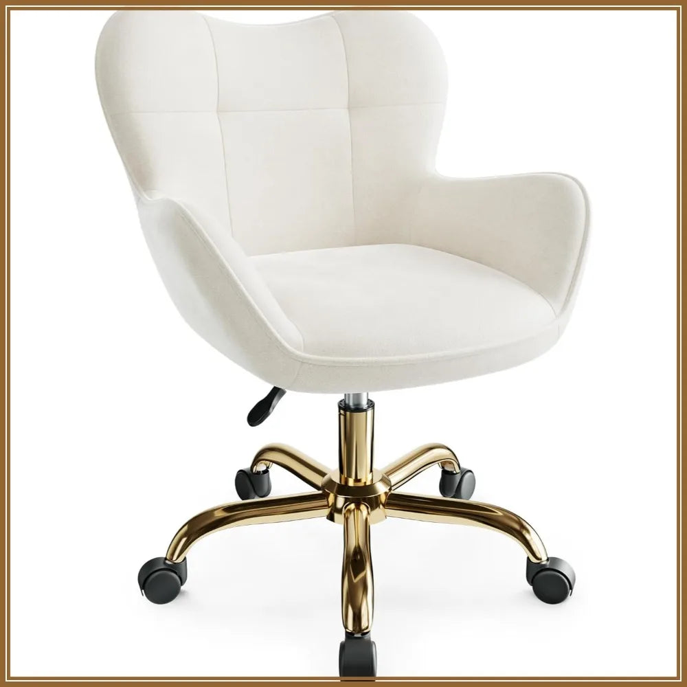 Vanity Chair with Wheels, Adjustable Height Fluffy Velvet Makeup Chair for Home