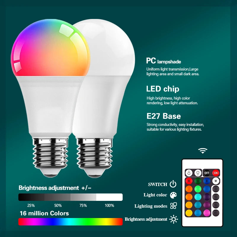 E27 Remote Control Lamp Led RGB Light