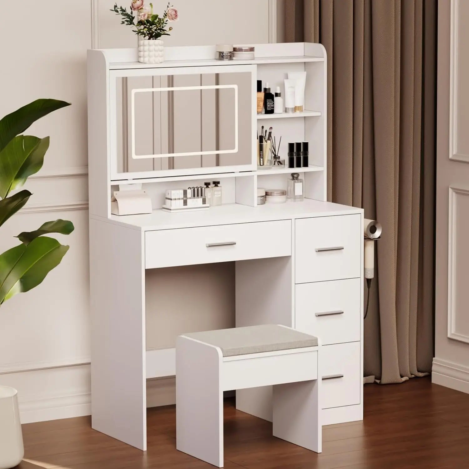 Vanity Desk with a Mirror and Lights