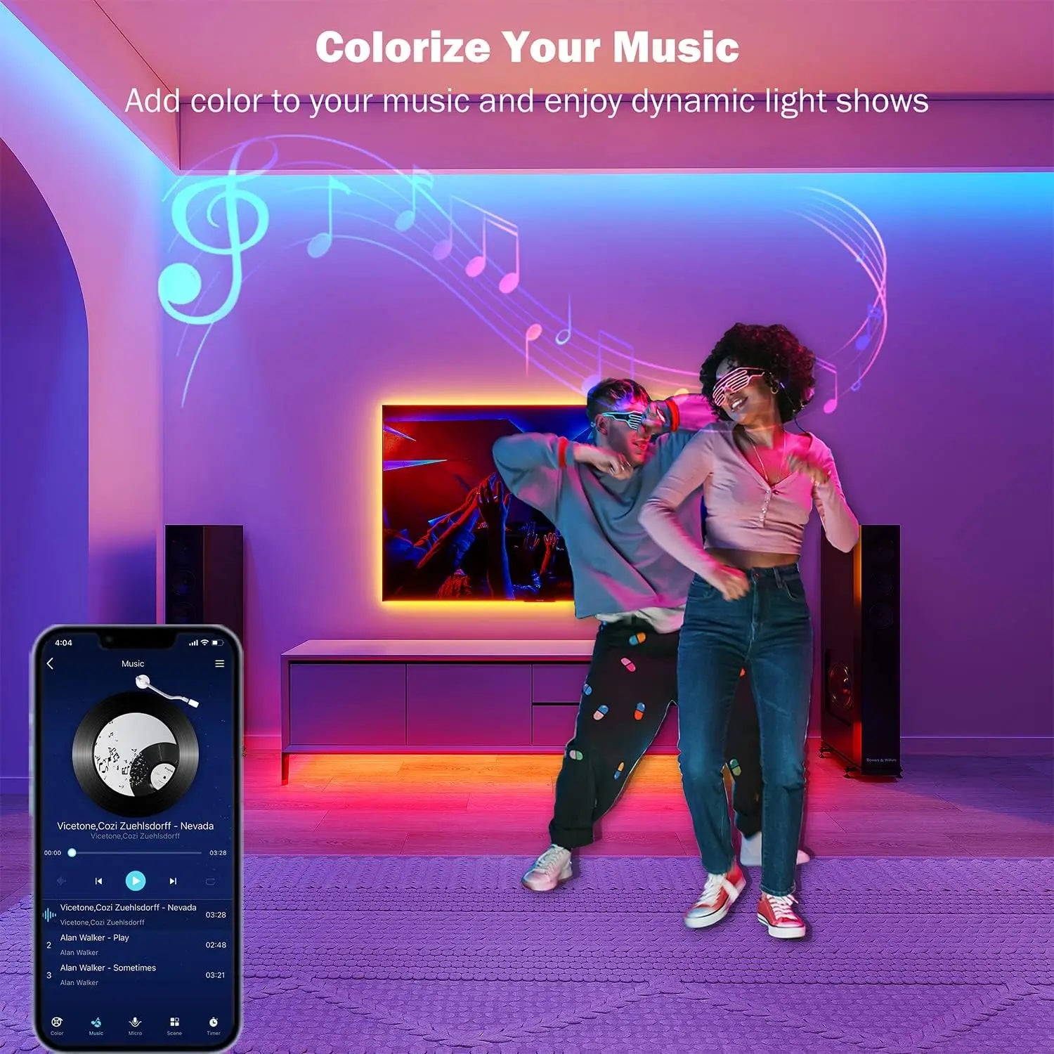 100 ft RGB LED Strip Lights with Music Sync & App Control