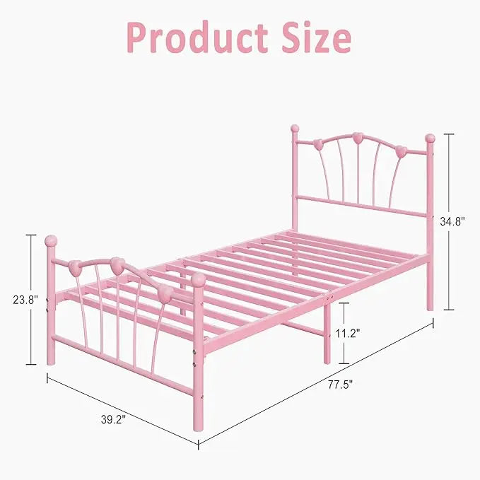 Twin Metal Platform Bed Frame with Heart Headboard