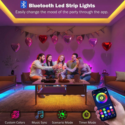100 ft RGB LED Strip Lights with Music Sync & App Control