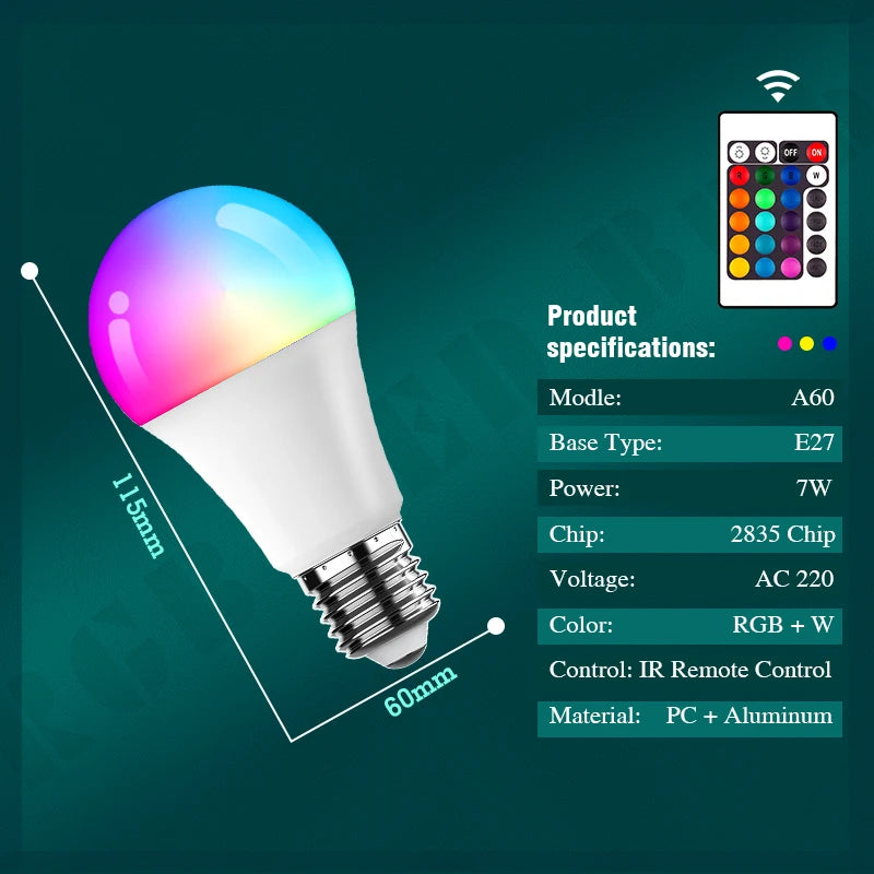 E27 Remote Control Lamp Led RGB Light