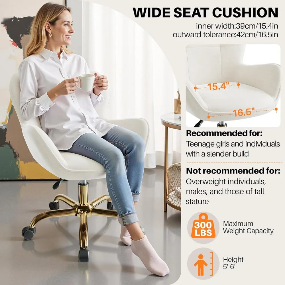Vanity Chair with Wheels, Adjustable Height Fluffy Velvet Makeup Chair for Home