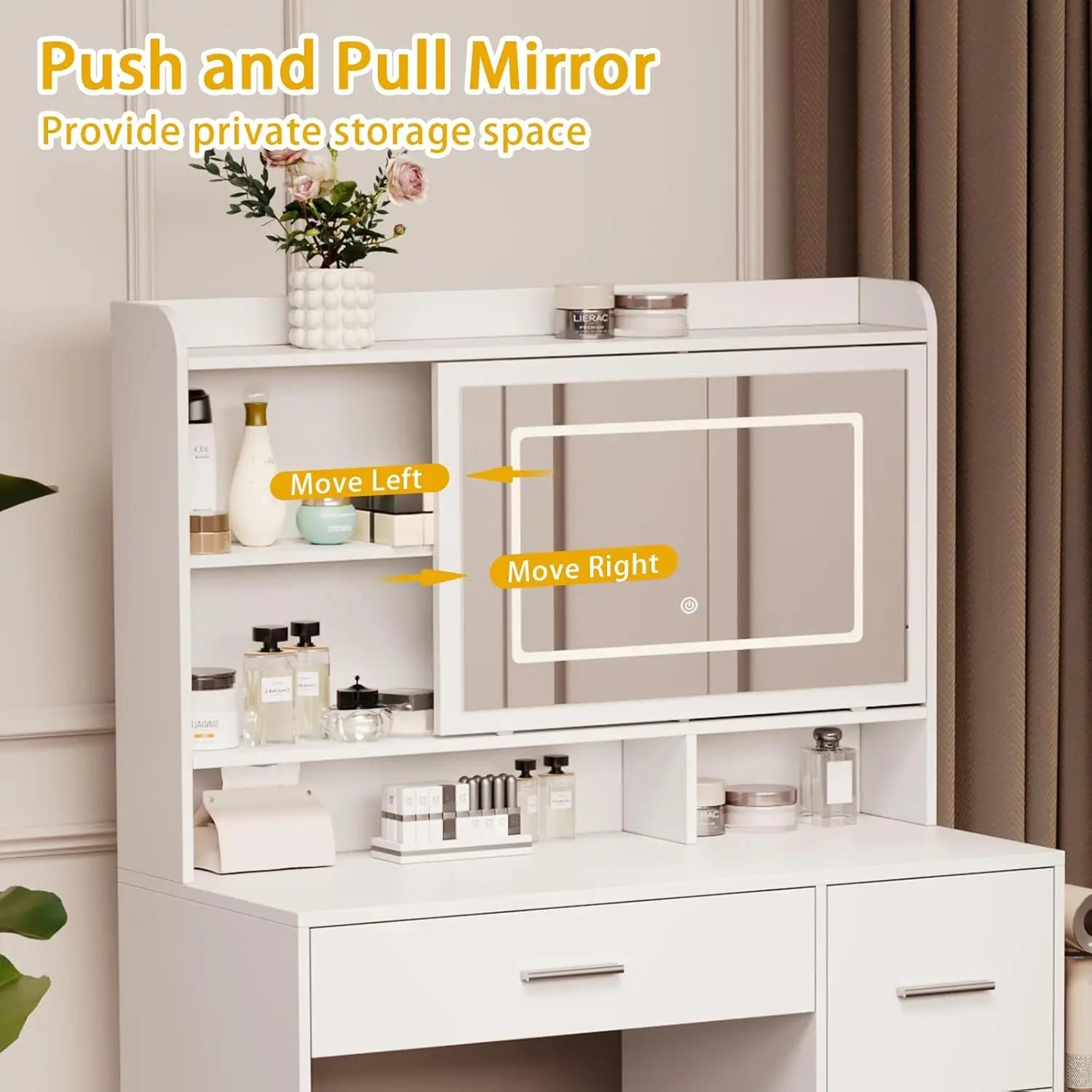 Vanity Desk with a Mirror and Lights