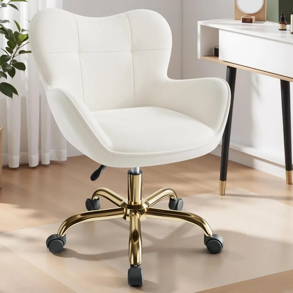 Vanity Chair with Wheels, Adjustable Height Fluffy Velvet Makeup Chair for Home