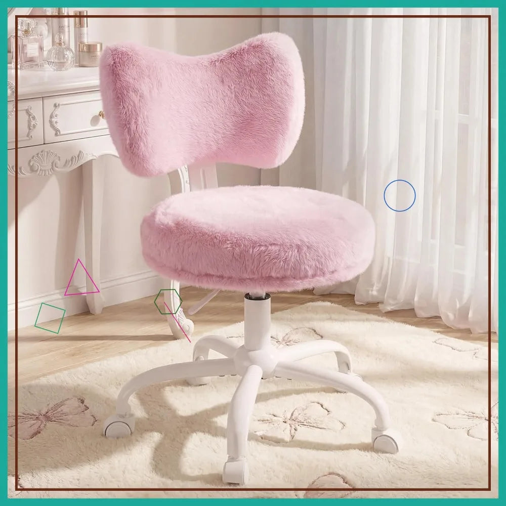 Pink Vanity Chair with Wheels