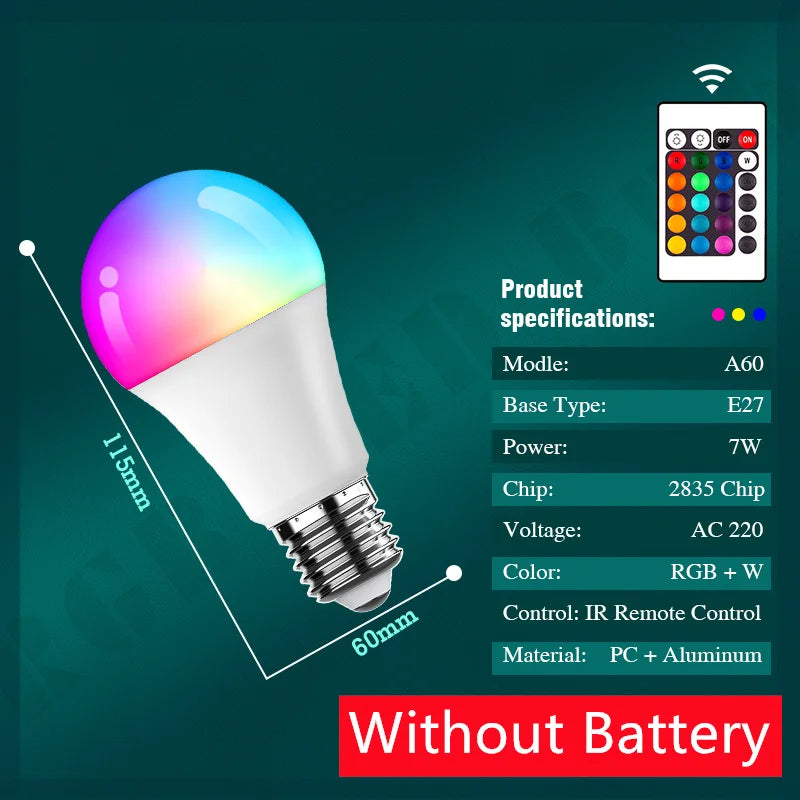 E27 Remote Control Lamp Led RGB Light