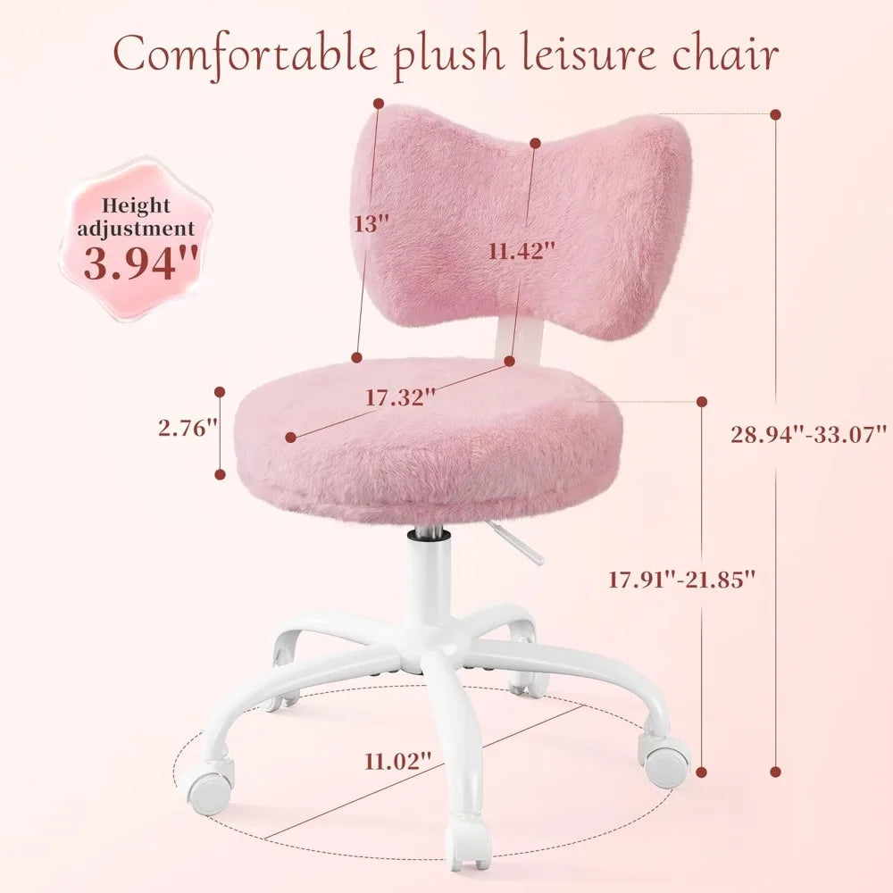 Pink Vanity Chair with Wheels