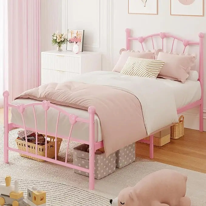 Twin Metal Platform Bed Frame with Heart Headboard